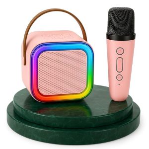 Novo Baby Mike for Kids with Speaker – Mini Mic Toy with LED Lights & Bluetooth | Rechargeable Karaoke Mic with Speaker for Toddlers, Boys & Girls | Musical Gift for 2+ Year Old Kids (Sqare)