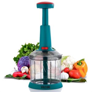 VOLTURI Chopper for Kitchen Use, Push Chopper with 3 Blades, Vegetable Chopper Kitchen Accessories Items for Home Cutting Vegetables, Onion, Ginger, Garlic, Salad, Tomato, Potato (1000 ML)