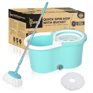 Zureni Bucket Quick Spin Mop with 2 Microfiber Wet Dry Mophead Floor Cleaning pocha Extendable Handle Removable Wringer 360° Floor Cleaner Mopping Set (Random Colour)