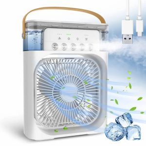 TEKCOOL Mini Cooler for Room Cooling AC Portable Mini Fan Artic Cooler with 7 Colors LED Light, 1/2/3 H Timer, 3 Wind Speeds and 3 Spray Modes for Office,Home,Dorm,Travel.;